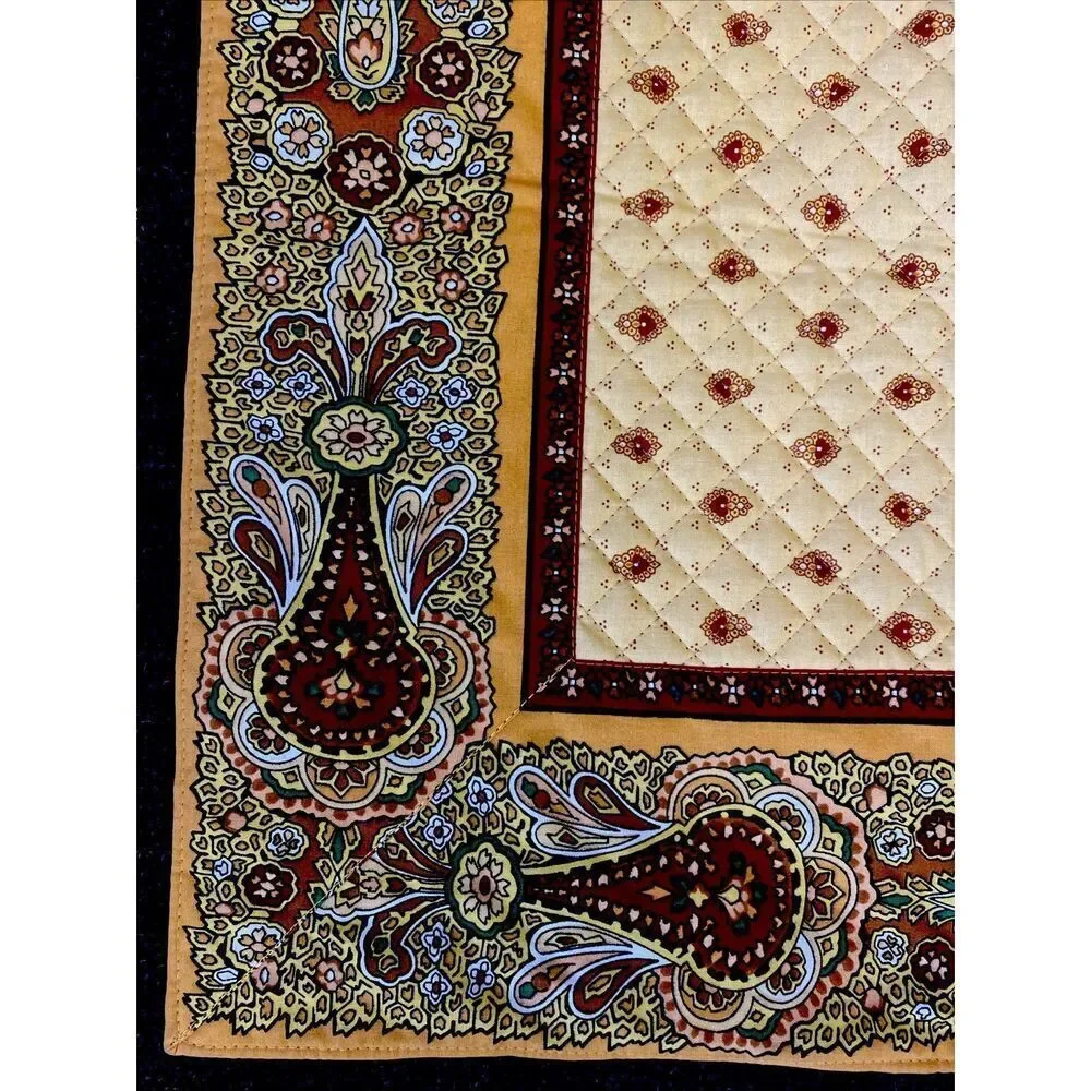 Marat Avignon Made In France Quilted Table Runner Yellow & Red Paisley 39” x 20”